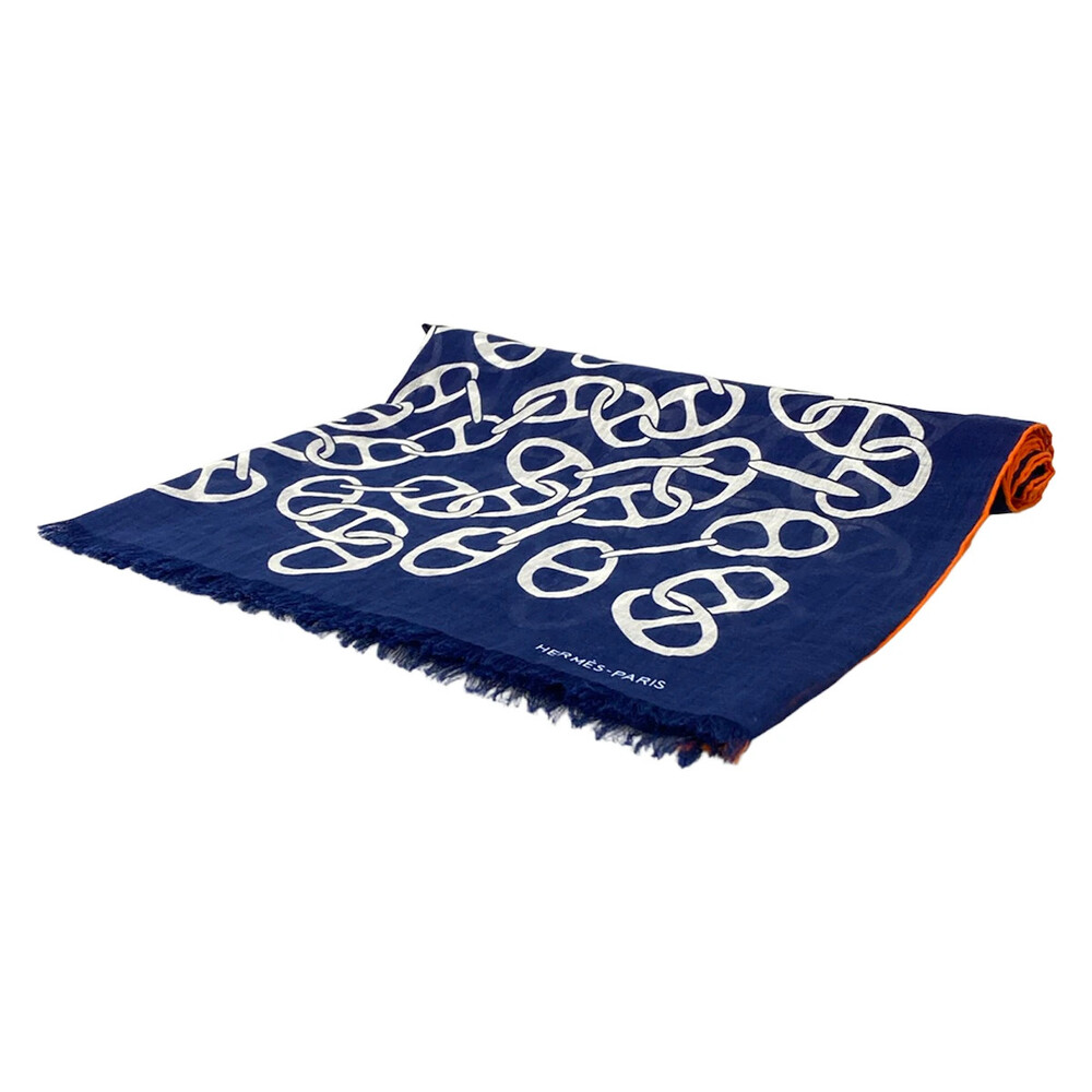Hermes Navy Cotton Scarf #355057H93B
